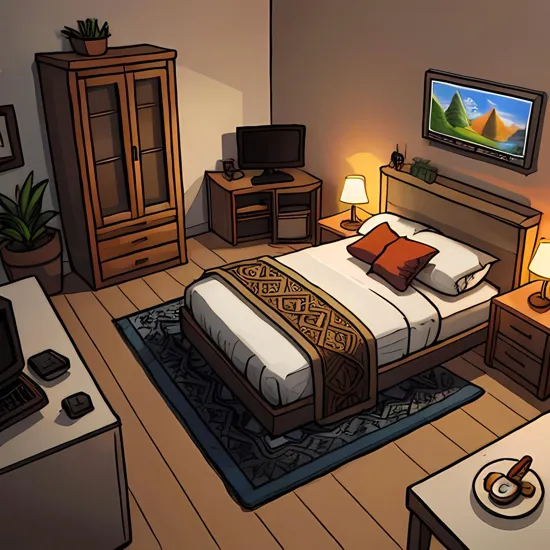 Detailed isometric bedroom, video games, very cozy, nostalgia, unreal engine voxel render