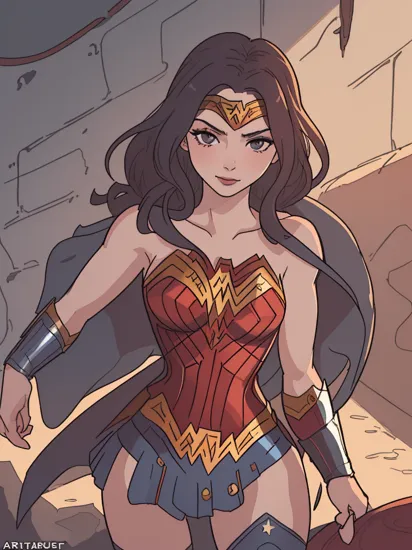 ((sfw)), ((best quality)), ((masterpiece)), ((realistic)), (detailed), (photo), a seductive (dominatrix) LittleCaprice, wearing (a Wonder Woman cosplay costume:1.4), in an alley at night, dimly lit, (intense eye contact), gorgeous eyes, devious smirk, (highly detailed face, realistic skin texture), erotic mood, dominatrix theme, (artistic erotica), (photorealistic:1.5), high quality, (by arny freytag:1.3), (by artgerm), from the front, 