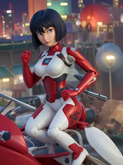 Major Motoko Kusanagi from Ghost in the Shell anime wearing an sexy Iron Man suit. With a Sci-fi city at night in the Background.  Original character design by Hajime Shimomura   Subsurface scattering, Ghost in the Shell, gits, Motoko Kusanagi, Iron man, Marvel, by Masamune Shirow, by Kenji Kamiyama, by Hajime Shimomura, anime, 1girl, field of depth, dlsr, (nsfw:0.8)