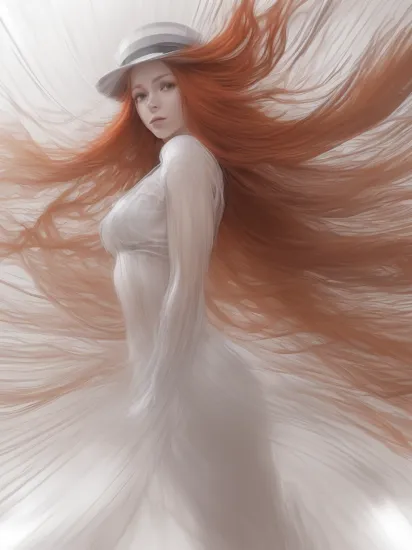 (analog photo:1.2),((dynamic pose:1.2),(dynamic camera,art retouch),(waist-length portrait, a young woman with long red hair wearing a hat),(long ginger red curly wind floating hair),posing for fashion,(look to camera),(intricate (chrome strips) volumetric glowing abstract background:1.3), in the style of intimacy, dreamscape portraiture, solarization, shiny kitsch pop art, solarization effect, reflections and mirroring, photobash, (composition centering, conceptual photography), (natural colors, correct white balance, color correction, dehaze,clarity),(skin texture)  stardust),(midnight hour, high quality, film grain), (natural colors, correct white balance, color correction, dehaze,clarity)
