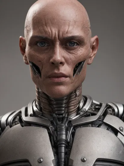 terminator|Cylons, ((bald)),shallow depth of field, detailed face, detailed eyes, 8k RAW photo, highest quality, (looking at the viewer:1.3), best shadow, intricate details, (bold hair:1.3),(bright eyes), , detailed eyes, (hdr:1,2), ((hyperdetailed)),Synthwave colors,full body,((intricate details))