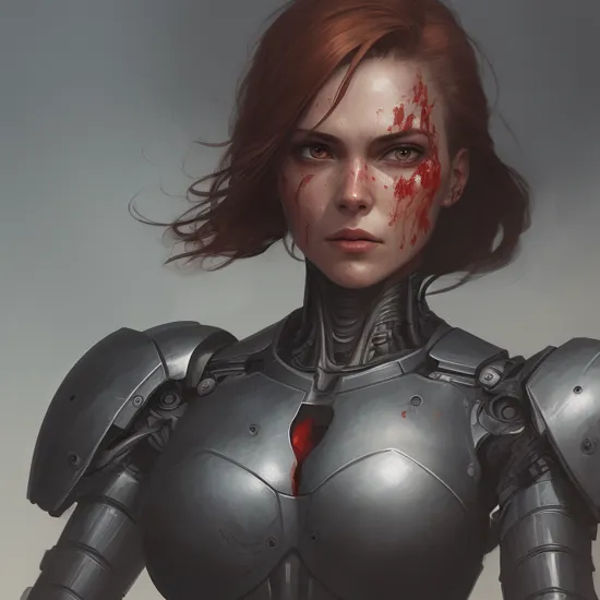concept art of    
a woman with a bloody terminator cyborg face comic book magazine style, digital artwork, illustrative, painterly, matte painting, highly detailed