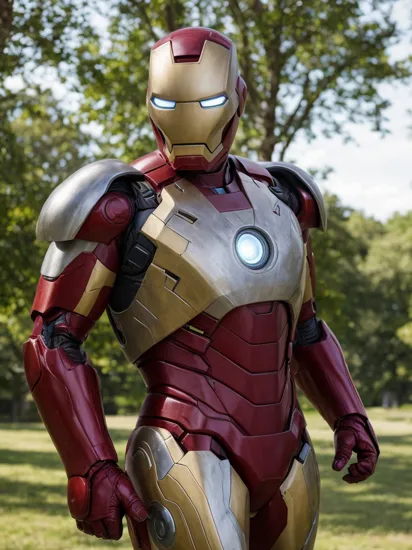  portrait of pkmn  wearing iron man mark II armor suit, cosplay, 4K, HDR, outdoors, sunny,