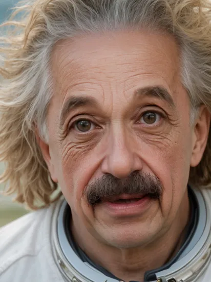 Photorealistic Closeup portrait color photo of Albert Einstein as an astronaught, 8k uhd, high quality, film grain