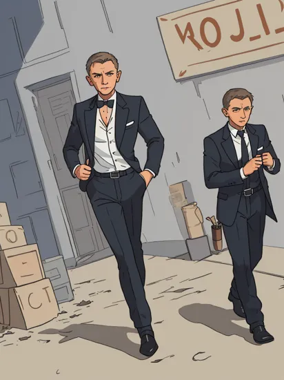 Full body shot Daniel Craig as James Bond from Casino Royal Movie Poster,  walking with gun in hand
Steps: 29, Sampler: DPM++ 3M SDE Karras, CFG scale: 7.0, Seed: 1840710009, Size: 832x1216, Model: starlightAnimated_v3-5