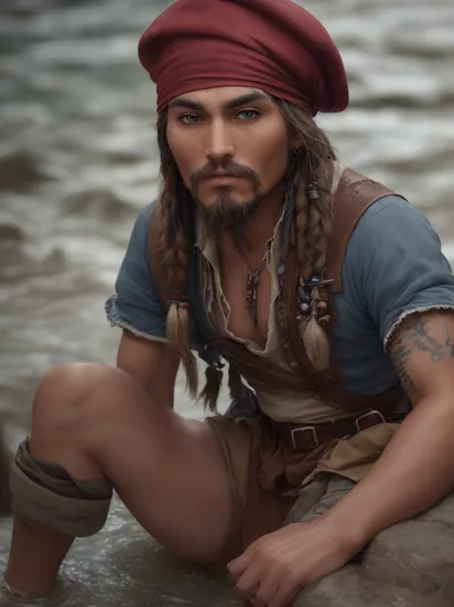 an awarded profesional photography of (1man:1.3) Native Americans  with ice blue eyes  with  male side part hairstyle and Jack Sparrow beard in chestnut color, he wear chef outfit and beret   coy, sitting with both legs stretched out and hands resting on the floor  in river ,(epic scene:1.3),ultradetialed character with perfect face,detailed skin,(ultrasharp:1.3),(masterpiece:1.1),best quality,(photorealistic:1.2),ultrarealistic,realistic ultradetailed character,4k perfect quality, <lyco:GoodHands-beta2:1> by Anthony Million  Short Lighting camera angle from above and feet out of frame Magnificent,Imperceptible detail,Intricately designed,  (perfect quality face:1.5)  hyper-detailed complex,  insanely detailed, detailed clothes, detailed skin, detailed body, , 1man