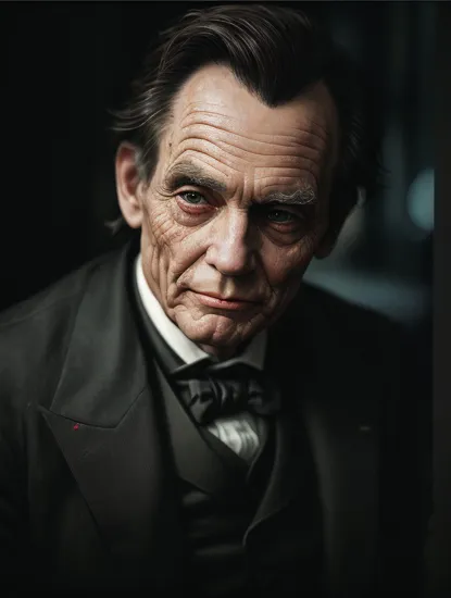 style of (jokermovie:1.0), movie grab from a dramatic scene of Abraham Lincoln, Batman the movie, Gotham, driving a lincoln car, tearfully smiling, (colorized), film grain, 8k ultra HD, widescreen, cinematic, hdr, dramatic lighting, blockbuster hit, one person, close up shot