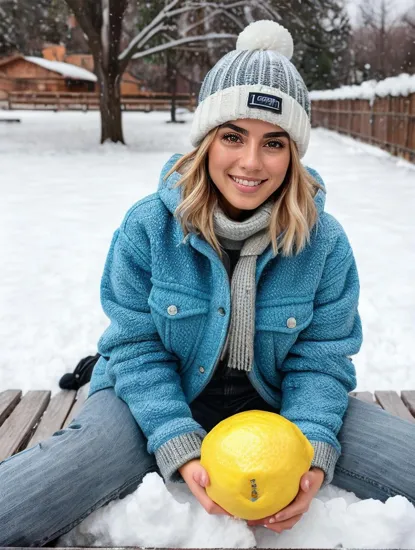 Playing with snow in winters at snow fall time  ,Enjoy Alone ,Cute smile on his face , Wearing Winter clothes and cap and long lemon colors cot , @CVNeo