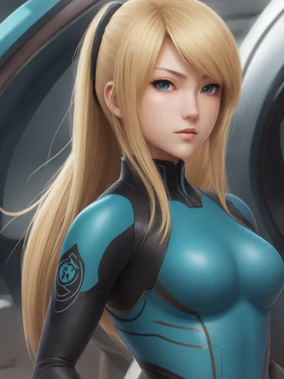 nijistyle, portrait of zero suit samus aran, ikaros-androids, detailed eyes, hd, blonde hair   