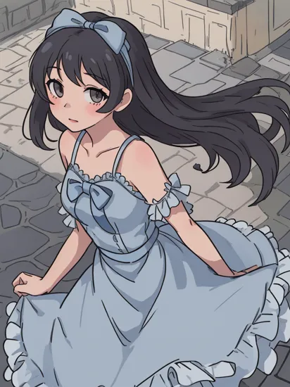 detailed_background,outdoors,monochrome,greyscale,grayscale,solo,looking_at_viewer,tachibana_arisu,dress,idolmaster_cinderella_girls,idolmaster,idolmaster_cinderella_girls_u149,sketch,black_hair,long_hair,close-up,hair_bow,1girl,blue_dress,brown_eyes,blush,bow,blue_bow,niii