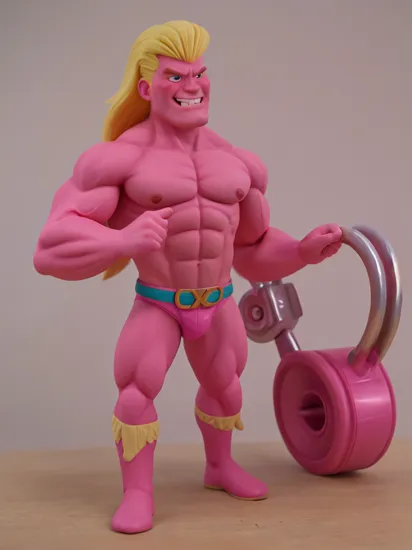  BarbieCore Pink hulk muscle man, (shiny plastic:0.8), (pink and white:0.9), (pastel:0.85)