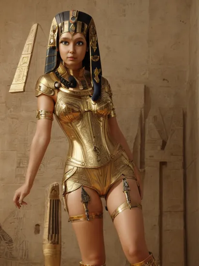 photorealistic masterpiece, trending on artstation, concept art, egyptian phynx, (cleopatra:1.5) wearing a ((golden pharao mask)) latex catsuit, latex corset, latex harness