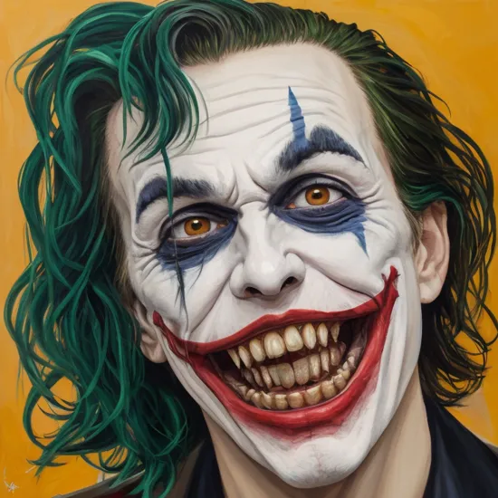 painting of the Joker with sharp teeth, George Condo Style, horror(theme),   