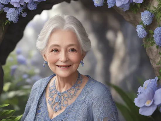 fashion photography of a smiling grey plump old woman, in a lush blue cave complex with flowers and birds, 3d render, cgi, symmetrical, octane render, 35mm, bokeh, 9:16, (intricate details:1.2), hdr, (intricate details, hyperdetailed:1.15), (natural skin texture, hyperrealism, soft light, sharp:1.3),
<lora:epiNoiseoffset_v2:1>