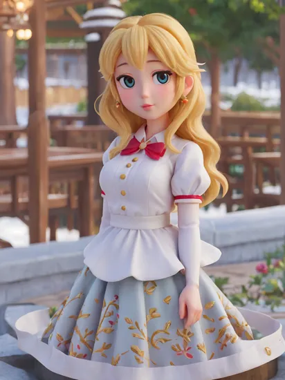 anime style , extra details , ((perfect portrait)), Snow White princess peachWaiter/Waitress Uniform , focus really intricate details background of a park , 