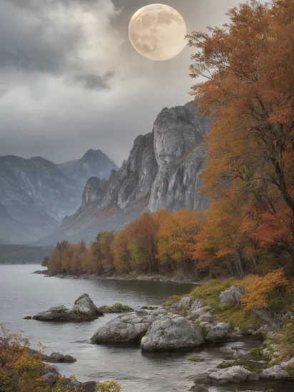 photo RAW,(autumn,mountains and a storm lake with a moon in the sky, old wooden slab home, 4k highly detailed digital art, 4 k hd wallpaper very detailed, impressive fantasy landscape, sci-fi fantasy desktop wallpaper, 4k wallpaper, 4k detailed hdr photography, sci-fi fantasy wallpaper, epic dreamlike fantasy landscape, 4k hd matte, 8k,Realistic, realism, hd, 35mm photograph, 8k), masterpiece, award winning photography, natural light, perfect composition, high detail, hyper realistic, (composition centering, conceptual photography), realistic, detailed, balanced, by Trey Ratcliff, Klaus Herrmann, Serge Ramelli, Jimmy McIntyre, Elia Locardi
, detailed, realistic, 8k uhd, high quality