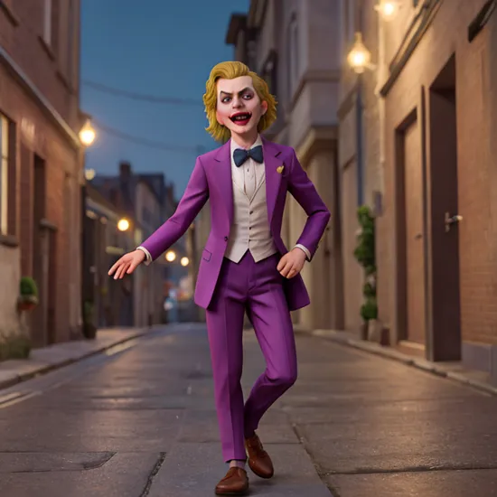 sks man (pity:1) dressed like (the joker:1) , full body, a night in the street, high detailed, hyperealistic, 8k,  
