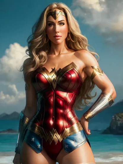 wonder woman with long blonde golden hair. @Laura