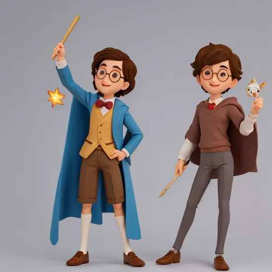 1man,masterpiece,Create a cartoon-style paper doll of Harry Potter in a simplistic and playful design, starting with just the character in underpants. Add accessories and attire including a classic Hogwarts uniform, a magic wand, an owl reminiscent of Hedwig, a flowing wizard's cloak, and a sparkling diamond. The character should have a youthful, whimsical appearance, capturing Harry's iconic round glasses and lightning bolt scar, with a cheerful expression. The accessories are separate, allowing for mix-and-match play with the paper doll,  