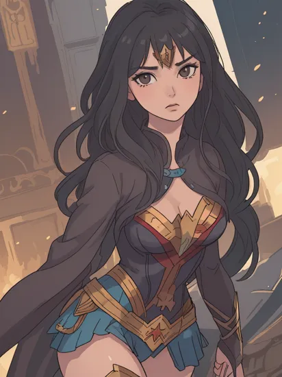 Thick layered papercut art of Closeup fullbody portrait of female Wonder Woman, black long hair, city, intricate background, atmospheric scene, masterpiece, best quality, (detailed beautiful face, detail skin texture, ultra-detailed body:1.1), fantasy, feminine+, shiny wet skin, looking at viewer, modelshoot style, (extremely detailed CG), photo of beautiful artwork, High Detail, Sharp focus, dramatic+, (photorealistic), Intricate, handsome, . Deep 3D, volumetric, dimensional, depth, thick paper, high stack, heavy texture, tangible layers