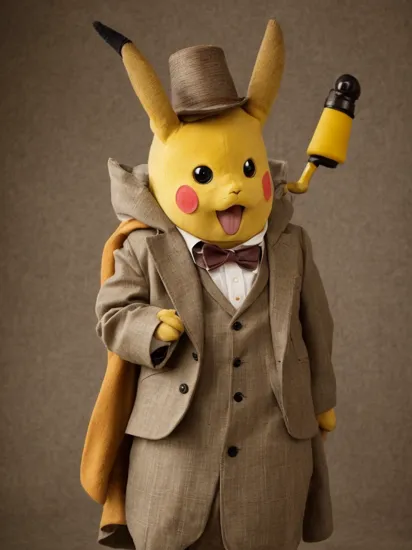 photo of an anthro pikachu dressed as sherlock holmes