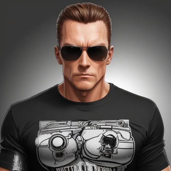 a terminator t-1000 on a !!! black baground !!!.  as a t-shirt logo in the style of <MAGIFACTORY> art