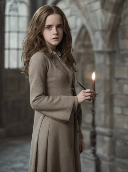 Emma Watson as Hermione Granger in Harry Potter, mature 35 years old, high heels, sexy, hit,  bushy brown hair and brown eyes, long hair, harry potter movies style, ((detailed facial features)),(detailed face:1.2) (freckles:1.1)(cute beautiful face:1.3)(((full body))), (hogwarts on background), ((((cinematic look)))), soothing tones,intricate scene, insane details, intricate details, hyperdetailed, low contrast, soft cinematic light, dim colors, exposure blend, hdr, faded, slate atmosphere, WB studio, Intricate, High Detail, Sharp focus,