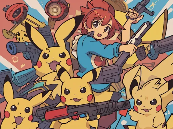 "pikachu hunter", super nintendo cover, pikachu holding a gun 
