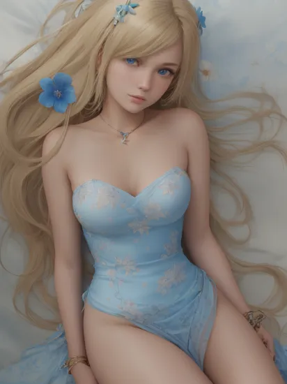 professional detailed (medium shot) photo, (samus aran) dressed in (Rosalina's blue swimwear, flower in hair:1), (long straight blonde hair), (jewelry, blue strapless summer dress with star decorations, sheer dress, jewel brooch), (perfect face, beautiful face, symmetric face),
ultra wide angle shot, 8k, RAW photo, photo-realistic, masterpiece, best quality, absurdres, incredibly absurdres, huge filesize, extremely detailed, High quality texture, physically-based rendering, Ray tracing,