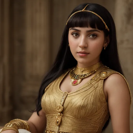 photo, Cleopatra, dark hair, background is ancient Egypt, 8k uhd, dslr, soft lighting, sharp focus, best quality, film grain, Fujifilm XT3,
(art by DollsMarinaBychkova-6500:1.1)