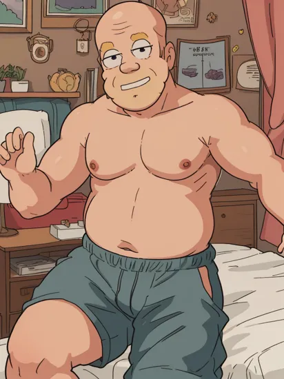(((detailed eyes, detailed face))), (homer simpson ), male, (solo), (plump, belly, chubby, overweight), (white briefs , bulge , topless), sitting, arms behind back, smile BREAK (by zackarry911, by zaush, by personalami:0.5), bedroom, light environment, 8k, UHD, masterpiece