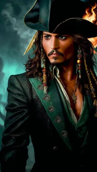 Johnny Depp, Corporate dragon master, (emerald-eyed serpent), ((suave male @JohnnyDepp)), sleek suit, contemplative expression, mystical companion, (flame of ambition), (air of command).
