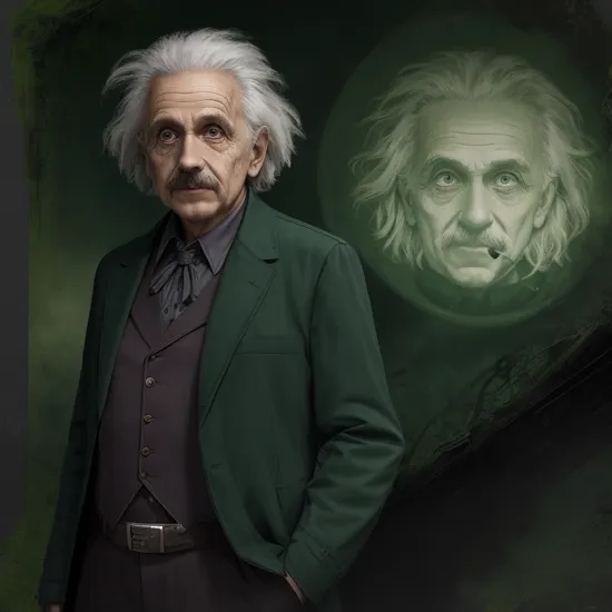 , halloweentech , scifi,  supernatural green, spooky,
man , Albert Einstein,  , scientist coat,