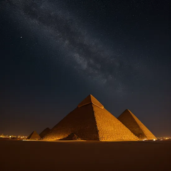 the Great Pyramid at night, astrophotography, by gold_glass and Artur Bordalo, (high detailed skin:1.2), 8k uhd, dslr, cinematic lighting, hasselblad 