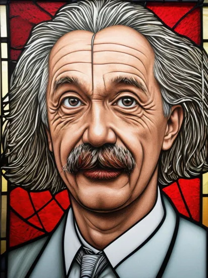 Stained Glass Portrait - illustration portrait of albert Einstein in the style of stained glass