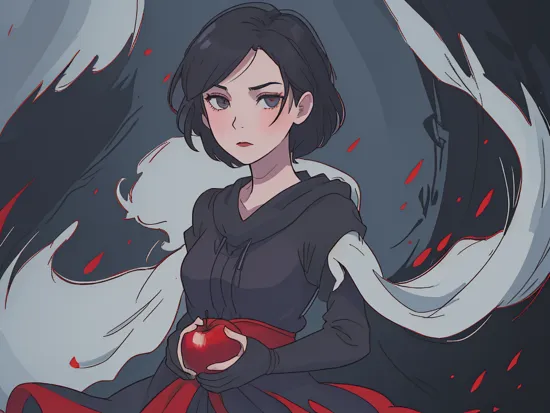 Dark Moody Atmosphere, (Cinematic Film stock footage style) in (arri alexa style) (Kodak film print style),
 
Epic portrait of Snow White a woman with a red apple, dramatic, mysterious, dark moody atmosphere