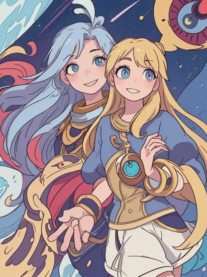 1girl,masterpiece, best quality, zoe, in space with a massive galaxy, smile, shorts, heterochromia, masterpiece, best quality,photorealistic,8k raw photo, masterpiece, rapunzel, long hair,Blonde hair,(Left eye blue and right eye red:1.4),Starry background, starguard,(Perfect hands:1.5), ,write zoe,zoe \(league of legends\),