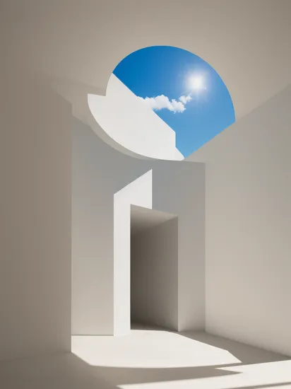 James Turrell Style - james turrell without james turrell color and in the middle a big conceptual sculpture realistic photography and natural sun light very realistic arquitectura minimal