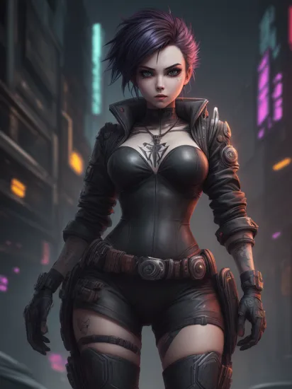 Indie game art,(Snow White, (reimagined in a cyberpunk universe), (cyberpunk style), (cyberpunk), (cyberpunk outfit), (punk hair), (augmentation), (cybernetics), glowing neon lights, cinematic scene, hero view, action pose, beautiful 8k, detailed background, masterpiece, best quality, high quality, absurdres, vivid), (Vector Art, Borderlands style, Arcane style, Cartoon style), Line art, Disctinct features, Hand drawn, Technical illustration, Graphic design, Vector graphics, High contrast, Precision artwork, Linear compositions, Scalable artwork, Digital art, cinematic sensual, Sharp focus, humorous illustration, big depth of field, Masterpiece, trending on artstation, Vivid colors, trending on ArtStation, trending on CGSociety, Intricate, Low Detail, dramatic,