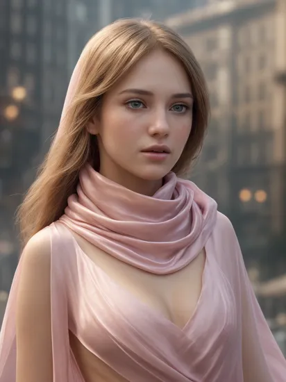 1 beautiful girl in a cityscape at dusk,
realistic photo, standing, realistic, diffused soft cinematic lighting, the best quality,
(perfect face: 1.3),
concept art, (advanced fantasy backgrounds: 1.4), 
(perfect composition: 1.4), 

(pink silk shawl fluttering in the wind: 1.3), 
white tulle silk nightgown, 
(flat chest),
conceptual art, lovely,
(delicate face:1.2),
long Legs,
(close-up view: 0.8)，
bokeh,
delicate face, complex background,
slender hands,
detailed face and body，
Intense eyes, compassionate eyes，
backlighting, 12k surrealism, ray tracing,
highly fantastical backgrounds, action poses,
award-winning photography,
 
