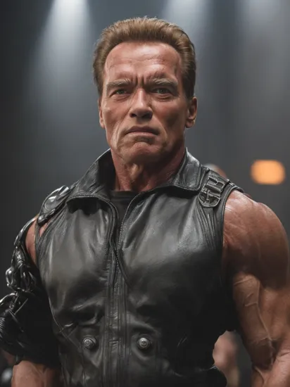 (masterpiece, best quality), Arnold Schwarzenegger (The Terminator movie),  1 man, epic (photo, studio lighting, hard light, sony a7, 50 mm, matte skin, pores, colors, hyperdetailed, hyperrealistic), ultrasharp,  