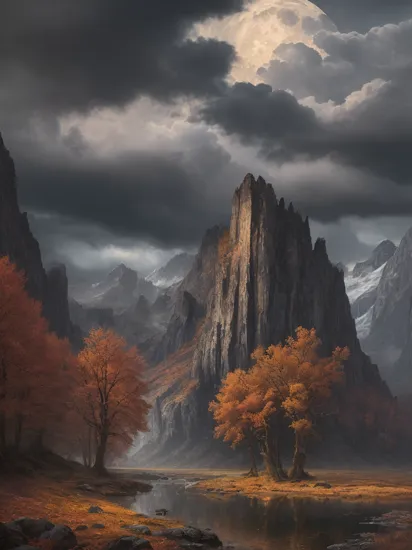 photo RAW,(autumn,mountains and a storm lake with a moon in the sky, old wooden slab home, 4k highly detailed digital art, 4 k hd wallpaper very detailed, impressive fantasy landscape, sci-fi fantasy desktop wallpaper, 4k wallpaper, 4k detailed hdr photography, sci-fi fantasy wallpaper, epic dreamlike fantasy landscape, 4k hd matte, 8k,Realistic, realism, hd, 35mm photograph, 8k), masterpiece, award winning photography, natural light, perfect composition, high detail, hyper realistic, (composition centering, conceptual photography), realistic, detailed, balanced, by Trey Ratcliff, Klaus Herrmann, Serge Ramelli, Jimmy McIntyre, Elia Locardi

