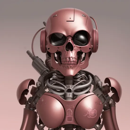 Terminator T-850 skeleton in ionized pink metal, holding a hello kitty purse, ultra realistic, 8K
