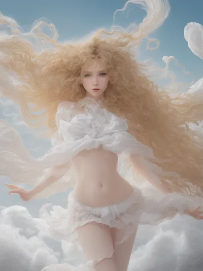 (dynamic pose:1.2),(dynamic camera),cute mythological skinny slim young goddess,(long blonde curly hair:1.3),(look to camera),(posing for photoshoot:1.2), godrays,(wind floating (cotton) on abstract volumetric background:1.3), in the style of intimacy, dreamscape portraiture,  solarization, shiny kitsch pop art, solarization effect, reflections and mirroring, photobash, (composition centering, conceptual photography), , (natural colors, correct white balance, color correction, dehaze,clarity)